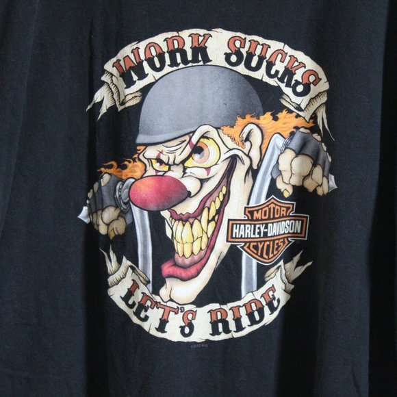 Harley-Davidson Other - Harley Davidson Work Sucks Lets Ride Clown Kansas City T-Shirt Black 2X H11920